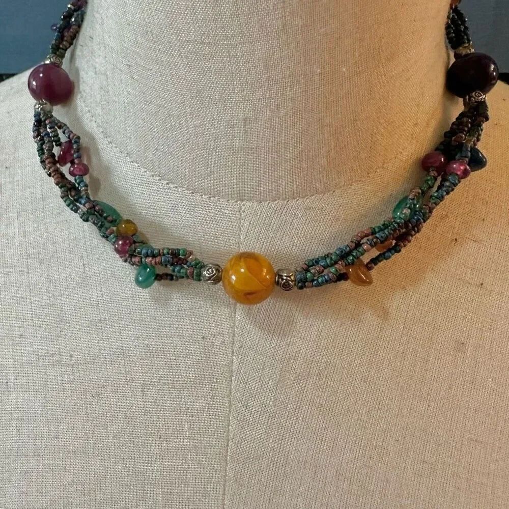 Colorful beaded choker necklace